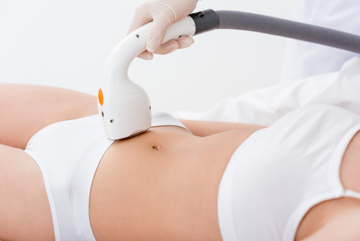 A person in white underwear undergoing laser hair removal.